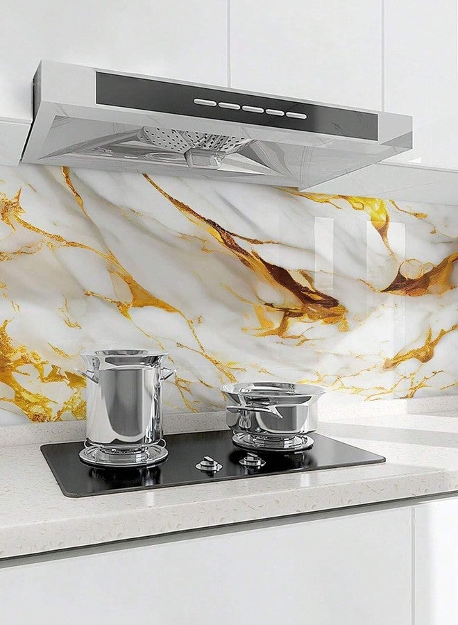 REZOVA Premium Waterproof DIY Wallpaper & Wall Stickers for Home & Kitchen Countertop Furniture - Oil Proof Kitchen Stickers | Size(60x200cm) (White Gold) - Image 3